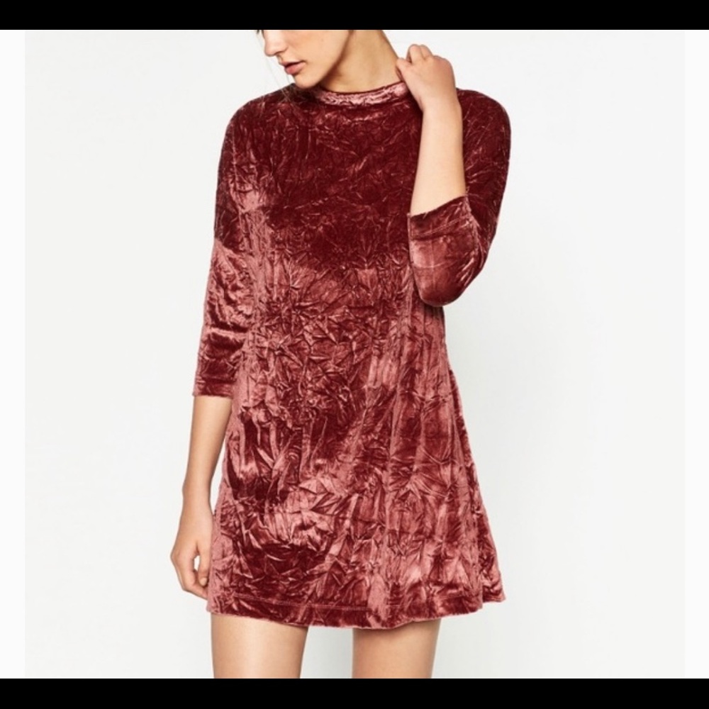 Zara Velvet Dress 3/4 sleeve mock neck
